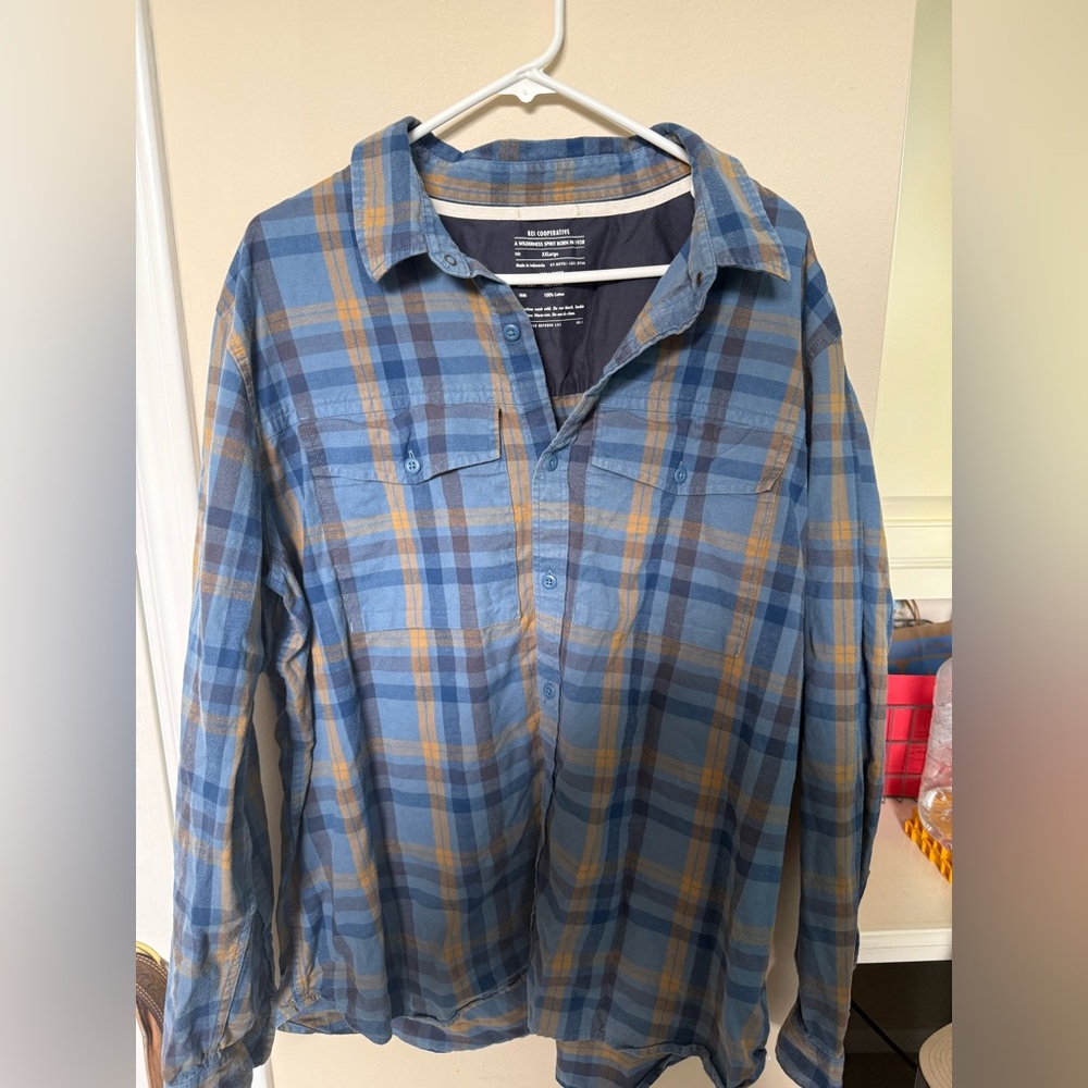 REI Cooperative Blue and Beige Plaid Shirt